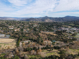 Fototapeta na wymiar Aerial view of The East Canyon Area of Escondido with mountain on the background, San Diego, California