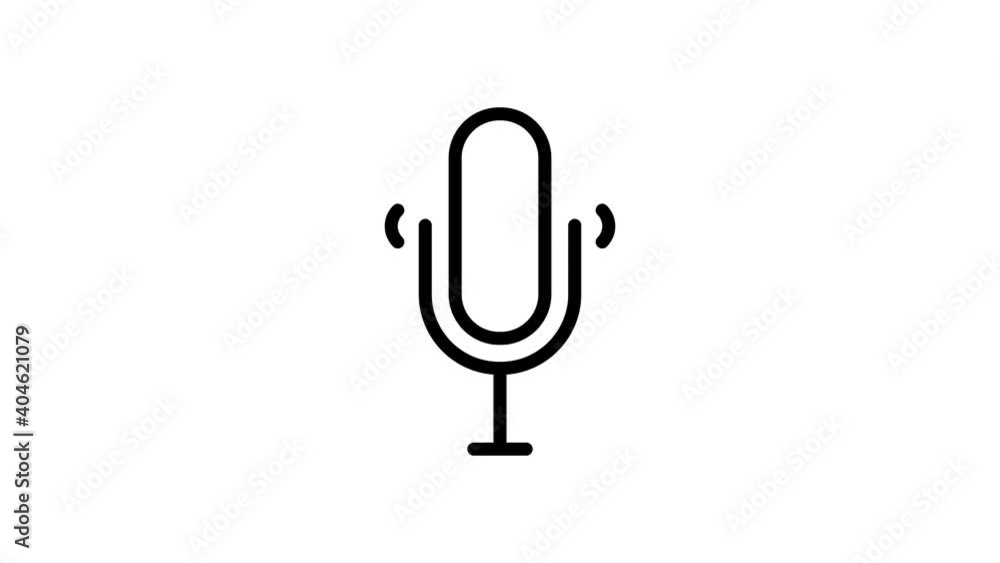 Poster animation of black microphone and sound waves. copy space. white background.alpha matte