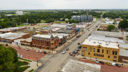 Aerial View Main Street Intersection Small Town Hiawatha Kansas