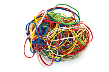 ball of rubber bands for money on white background