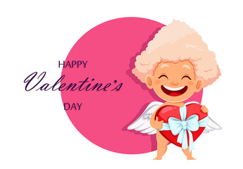 Happy Valentines day. Cute funny Cupid Angel