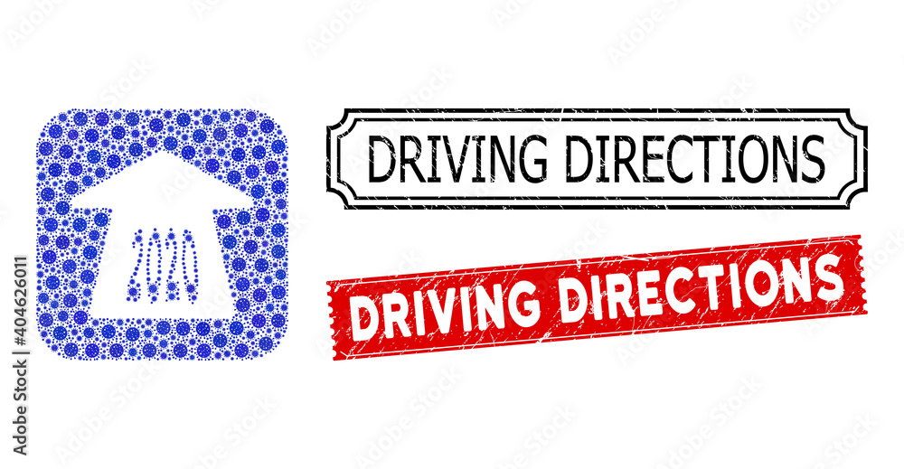 Poster vector mosaic 2020 forward arrow and grunge driving directions seals. mosaic 2020 forward arrow cons