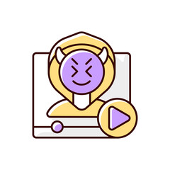 Video shaming RGB color icon. Cyberbullying and cyberharassment. Watch online content. Internet troll. Social media negativity, offensive message broadcast. Isolated vector illustration