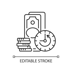 Extension linear icon. Skipping certain immediate payments. Additional facility to loan. Thin line customizable illustration. Contour symbol. Vector isolated outline drawing. Editable stroke