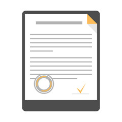 Contract or document signing icon. Document, folder with seal and text. Vector illustration