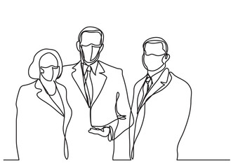 continuous line drawing of business executives wearing face masks