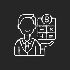 Bookkeeper chalk white icon on black background. Responsible person for recording and maintaining all business and company financial transactions. Isolated vector chalkboard illustration