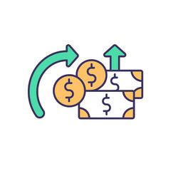 Increasing revenue in business RGB color icon. Reducing expenses. Small business. Money earning. Established revenue sources. Using existing assets and resources. Isolated vector illustration