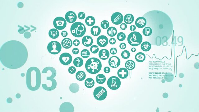 Full HD Intro of the Heart Shaped Medical Icons Composition