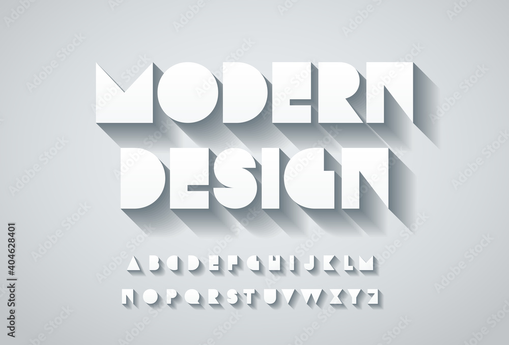 Fototapete Vector minimalistic modern alphabet in flat design. Stylized geometric letters with shadows on the white background. Elegant 3D abstract font for your design and logos.