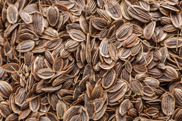Pile of dill seeds. A mixture of different spices close up. Textures of colorful spices and condiments.Colorful Herbal and Spices Oriental.Various Indian spices
