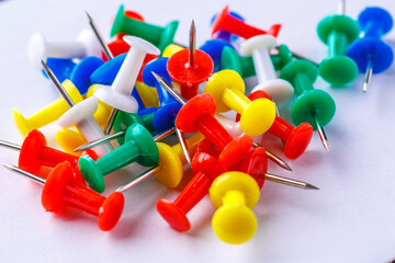 pile of a push pin isolated on white background.Push pins isolated on white background. colourful...