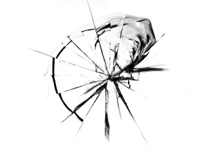 Cracks on broken glass from stone impact Abstraction of broken windshield.