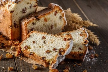traditional sponge cake.Homemade delicious muffin on wooden background close-up. Cooking baking chocolate  muffins.