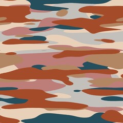 Seamless plain flat color camo hip digital pattern. High quality illustration. Unique color and modern trendy take on military uniform textile design. Abstract blobs for fashion or surface design.