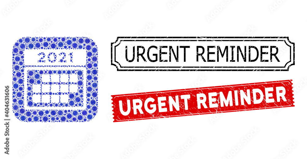 Poster vector mosaic 2021 calendar month table and grunge urgent reminder seals. mosaic 2021 calendar month