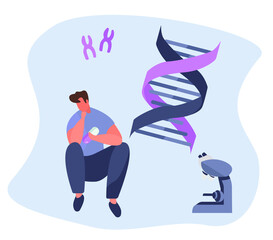 Genetic Disease and DNA Test.Analyzing DNA Structure Molecule in Lab.Studying Genes.Gene Modification and Genetic Scientists Editing.Scientist working by Human Genome Project.Flat Vector Illustration