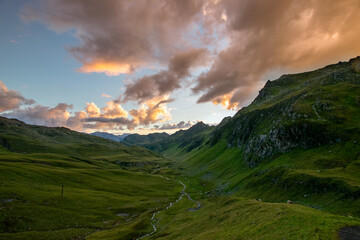 Fototapeta premium sunset in the mountains (Scheideseen, Vorarlberg, Austria)
