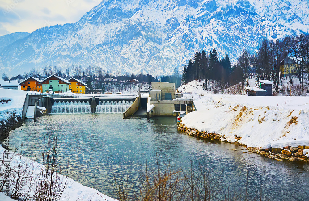 Poster The dam on Traun river, Bad Goisern, Austria