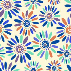 Vector seamless pattern colorful design of bright hand-drawn flowers in pastel