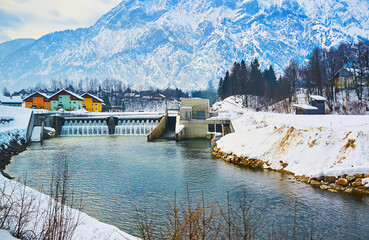 The dam on Traun river, Bad Goisern, Austria