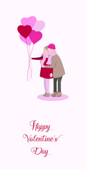 Valentine's Day couple with hearts. Vertical template or invitation. Vector illustration