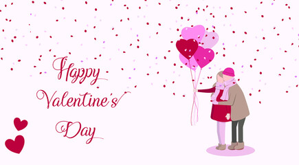 Valentine's day couple vector illustration. Invitation or banner. Heart-shaped ballon