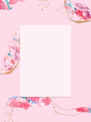 Invitation to the celebration with roses. Watercolor illustration in shades of pink. Basis for invitation