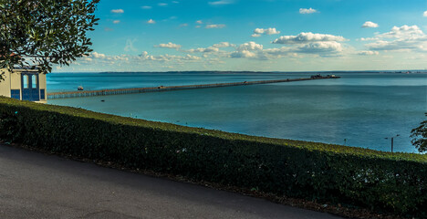 Fototapeta na wymiar A view out into the Thames estuary from the seafront cliffs at Southend-on-Sea, UK in Autumn