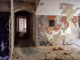 Fototapeta na wymiar Inside an abandoned military fortress