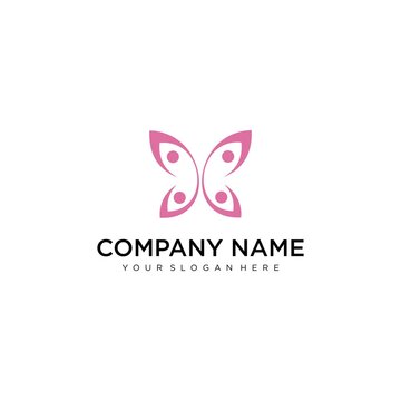 Butterfly logo design template with line art