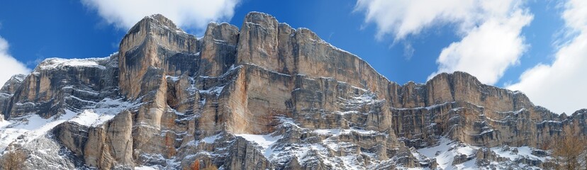 Fototapeta na wymiar Sasso della Croce mountain group in winter season. Dolomites, Val Badia. South Tyrol in Italy.