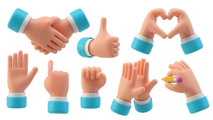 Fotobehang Hands Gestures 3D cartoon friendly funny style isolated on white background © Sentavio