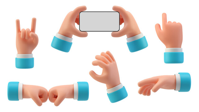 Hands Gestures 3D cartoon friendly funny style isolated on white background