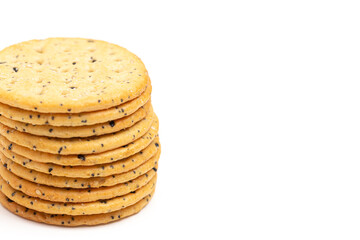 Sesame and Poppy Seed Crackers on a White Background
