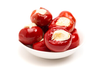 Gourmet Stuffed Cherry Peppers on a White Background