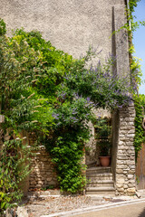 Fototapeta na wymiar Exterior view of a stone entranceway to a quaint cottage in Provence, south of France