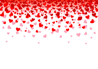 Background with red hearts. Hearts confetti banner for Valentine's Day. Vector illustration.
