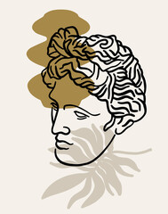 Vector hand drawn flat  illustration of antique head of Apollo  isolated. Tattoo artwork.  Template for card, poster, banner, print for t-shirt, pin, badge, patch.