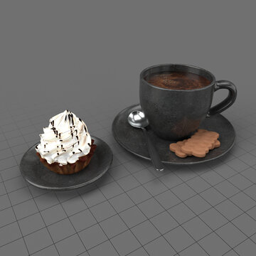 Cupcake with coffee and cookies