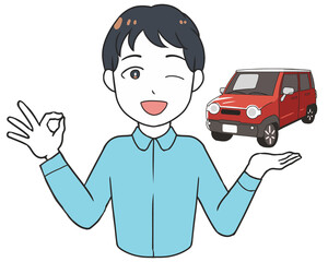 軽自動車　男性　オッケーサイン