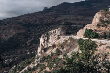 Mountain road near the village in Crimea