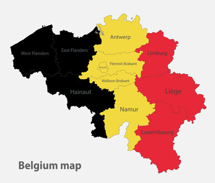 Map of the Belgium in the colors of the flag with administrative divisions vector