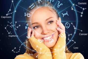 Astrology, twelve zodiac signs and beautiful woman