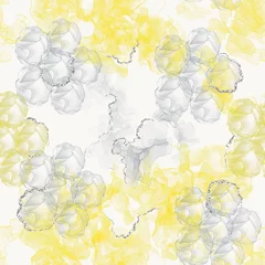 Rolgordijnen Pantone 2021 seamless abstract geometric pattern with yellow stains and grey flowers on white background  © Maria