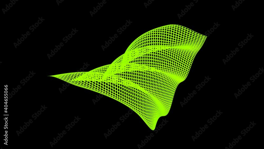 Poster a green grid waving surface is flying and waving on black background - 3d rendering video clip anima
