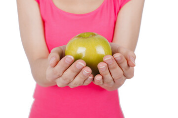 Close-up of woman's hands holding a apple