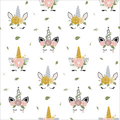 Obraz premium Seamless pattern with unicorn faces