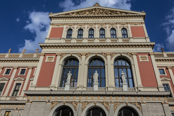 Fototapeta na wymiar Building of Friends of the Music (Gesellschaft der Musikfreunde) or Musikverein concert hall - home of Vienna Philharmonic orchestra. Vienna, Austria. 