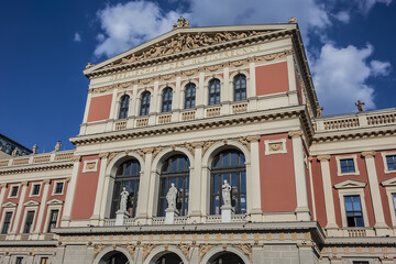 Fototapeta na wymiar Building of Friends of the Music (Gesellschaft der Musikfreunde) or Musikverein concert hall - home of Vienna Philharmonic orchestra. Vienna, Austria. 